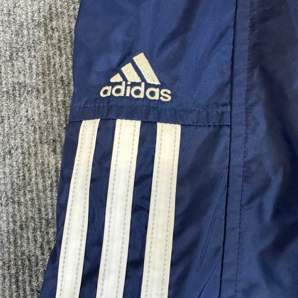 Adidas Navy Blue Three Stripe Windbreaker Track Pants Mens XL Embroidered Logo